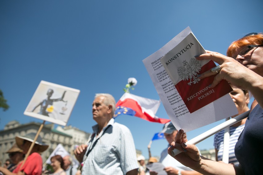 Kraków. Skromna manifestacja KOD na Rynku Głównym [ZDJĘCIA]