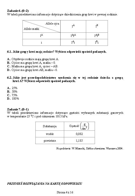 EGZAMIN GIMNAZJALNY 2015. PRZYRODA ARKUSZE! [PYTANIA,...