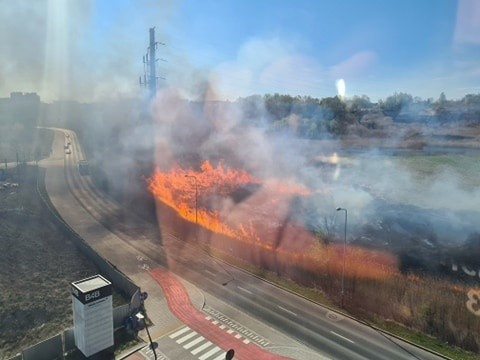 Kraków. Pożar traw w rejonie Bonarki