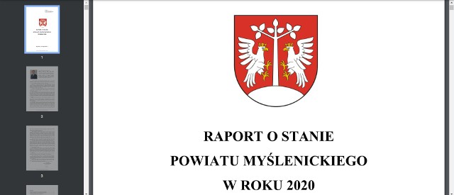 Prezentację zawierającą raport o stanie powiatu znajdziemy na stronie internetowej www.myslenicki.pl