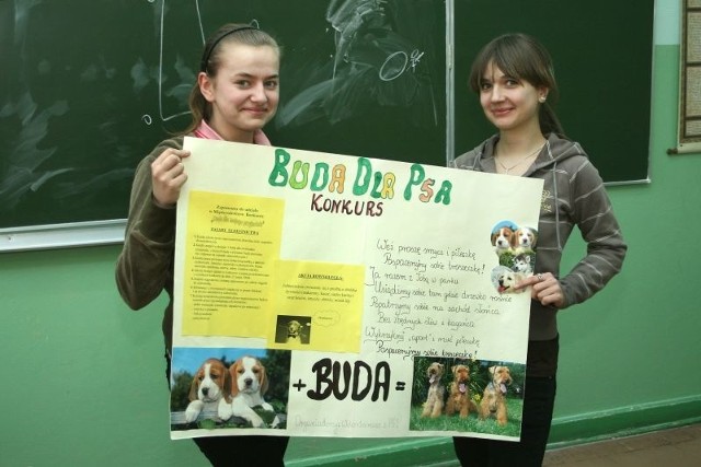 Martyna i Julia przygotowały plakat informujący o konkursie. Wkrótce zawiśnie on w jednym z radomskich gimnazjów.
