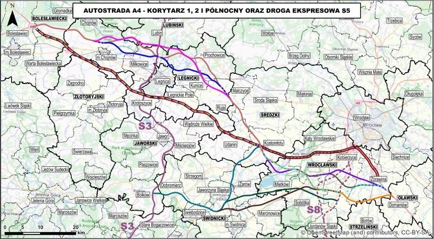 Proponowane korytarze 1, 2 i północny autostrady A4 oraz...