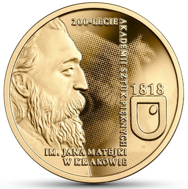 Złota moneta wyemitowana z okazji 200-lecia ASP w Krakowie