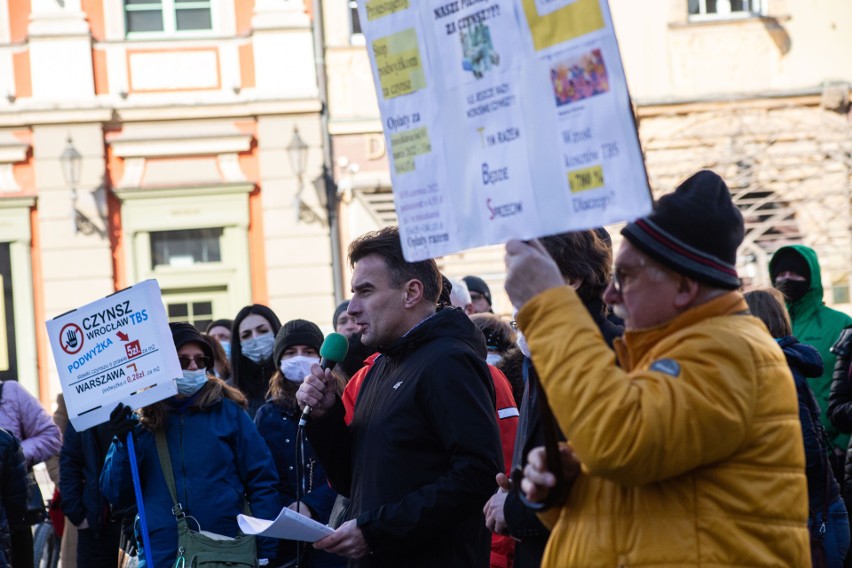 Protest mieszkańców TBS we wrocławskim Rynku, 14 marca 2022...