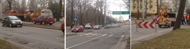 W poniedziałek drogowcy naprawiali nawierzchnię na ulicy Fałata od skrzyżowania z Monte Cassino.