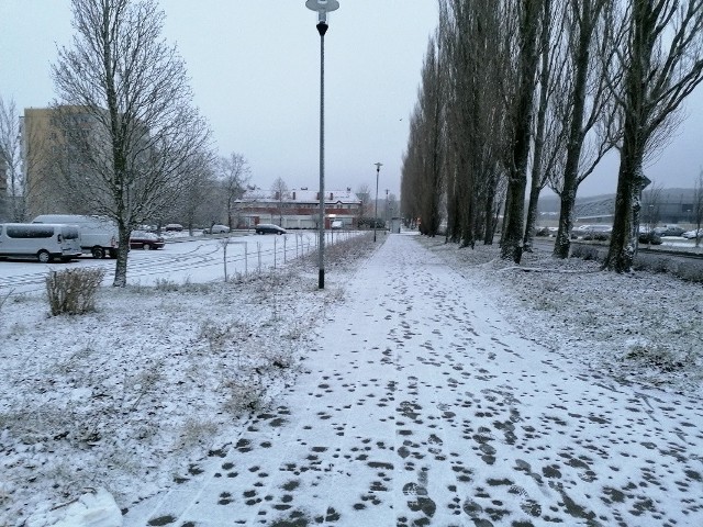 Po nocnych opadach śniegu, Koszalin przykrył się warstwą białego puchu.