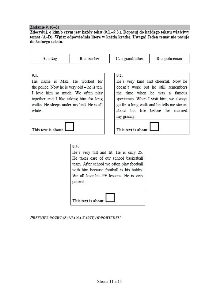 Sprawdzian szóstoklasisty - odpowiedzi - język ang...
