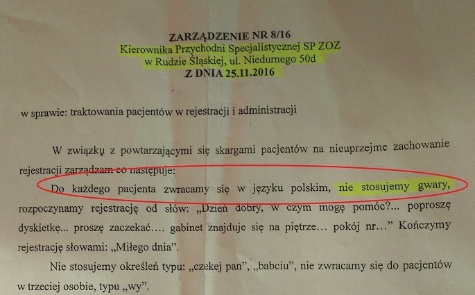 W Przychodni Specjalistycznej w Rudzie Śląskiej obowiązuje...