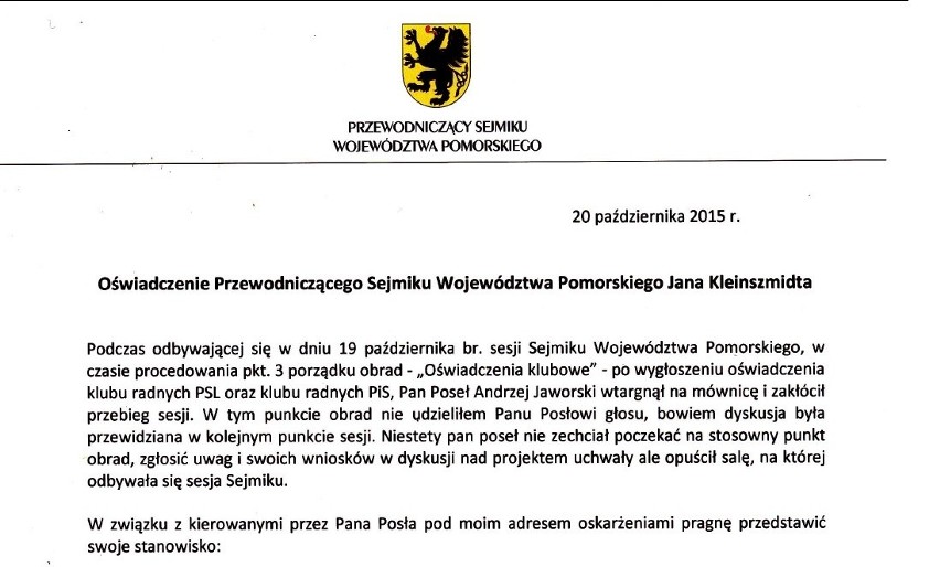 Batalia o woj. środkowopomorskie. Radni z PiS opuścili sesję [OŚWIADCZENIE]