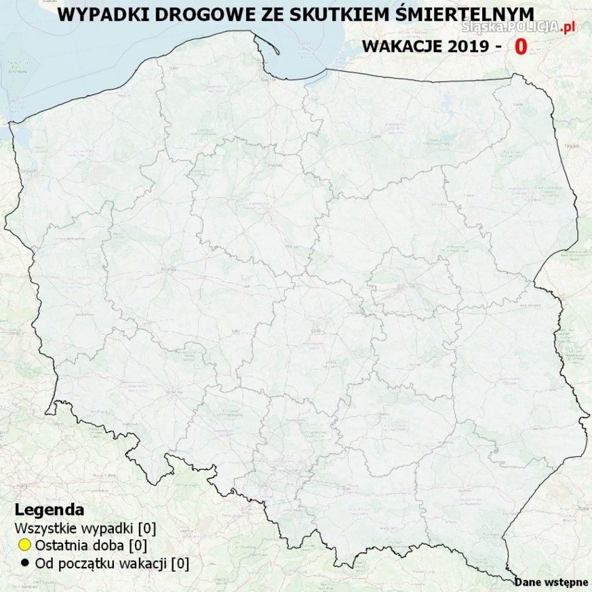 Mapa śmiertelnych wypadków drogowych w Polsce w wakacje w 2019 roku. Można na niej sprawdzić, gdzie było takie zdarzenie