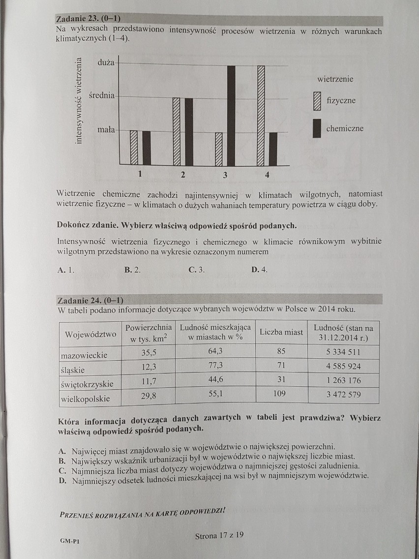 Egzamin gimnazjalny 2017 [PRZYRODA] - odpowiedzi - arkusze - pytania