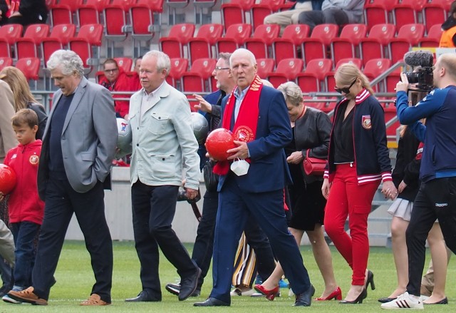 Jan Jeżewski, Krzysztof Kamiński, Andrzej Grębosz podczas jubileuszu pierwszego mistrzostwa Widzewa