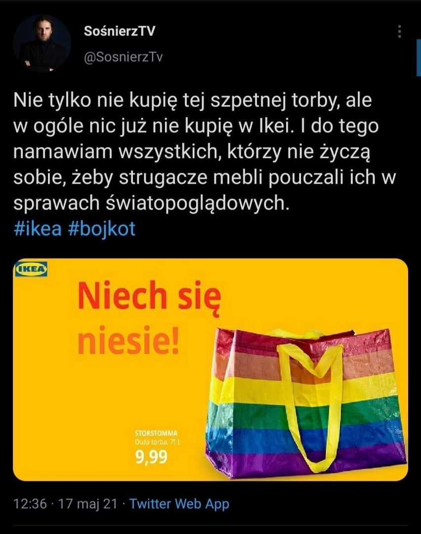 Dobromir Sośnierz atakuje tęczową torbę z IKEA. Internet...