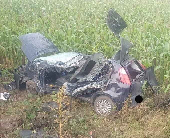 Wypadek pod Krzynowłogą Małą. Auto w rowie, jedna osoba trafiła do szpitala. 20.09.2020. Zdjęcia