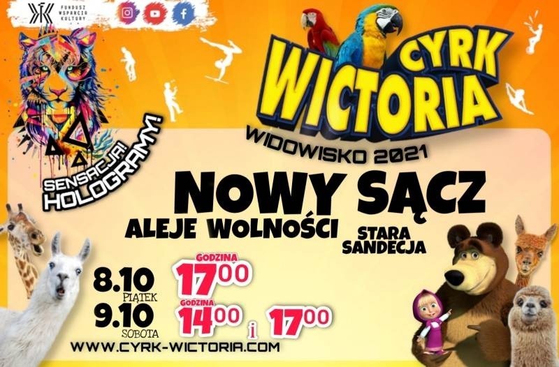 NOWY SĄCZ
Piątek/Sobota - 8/9 października 
Cyrk "Victoria"
