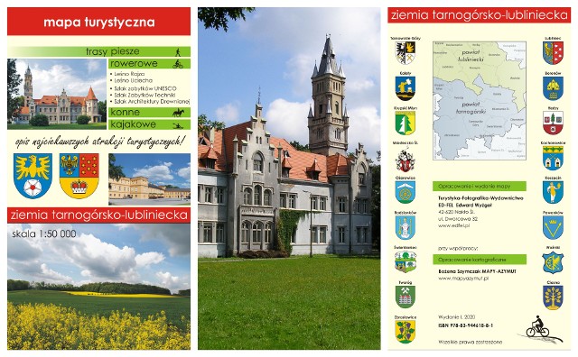 Mapa turystyczna ziemi tarnogórsko-lublinieckiej w skali 1:50 000 (format 980 x 678 mm, składana do formatu 226 x 122 mm).Zobacz kolejne zdjęcia. Przesuwaj zdjęcia w prawo - naciśnij strzałkę lub przycisk NASTĘPNE
