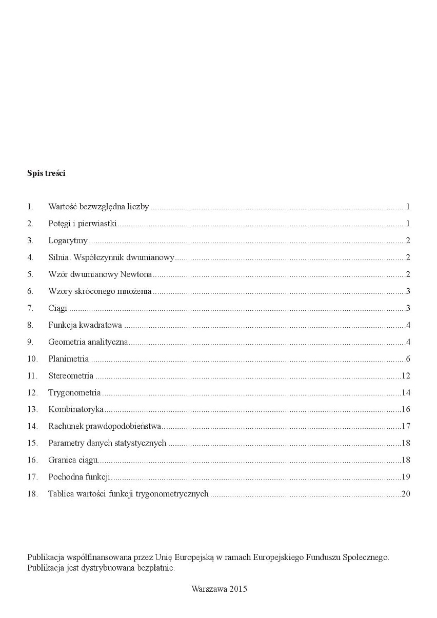 Karta wzorów matematyka matura 2018. Tablice i wzory...