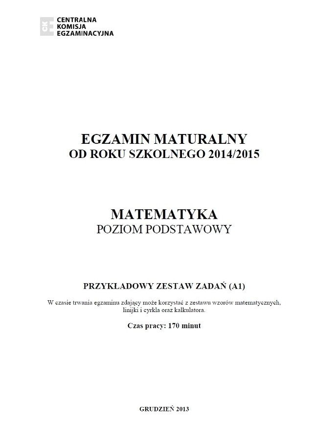 Matura 2015 - przykładowy arkusz CKE (matematyka - poziom podstawowy)