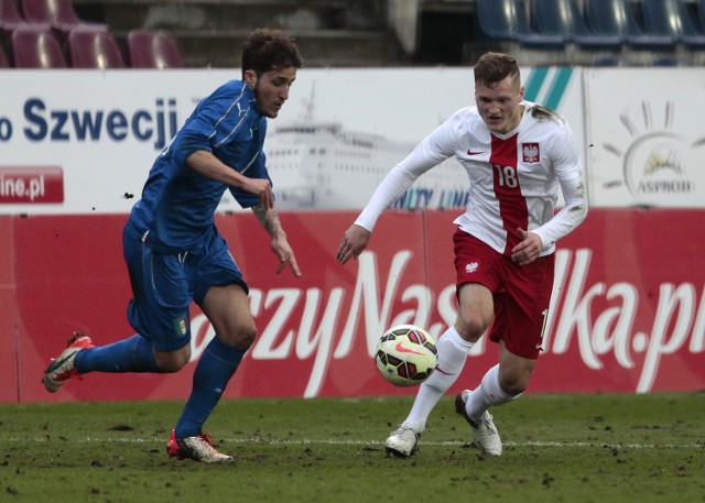 David Niepsuj (z prawej) grał już na stadionie Pogoni w barwach reprezentacji Polski.