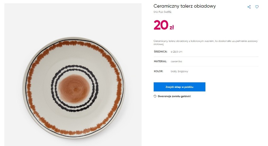 Ceramiczny talerz obiadowy z kolorowym wzorem za 20 zł.