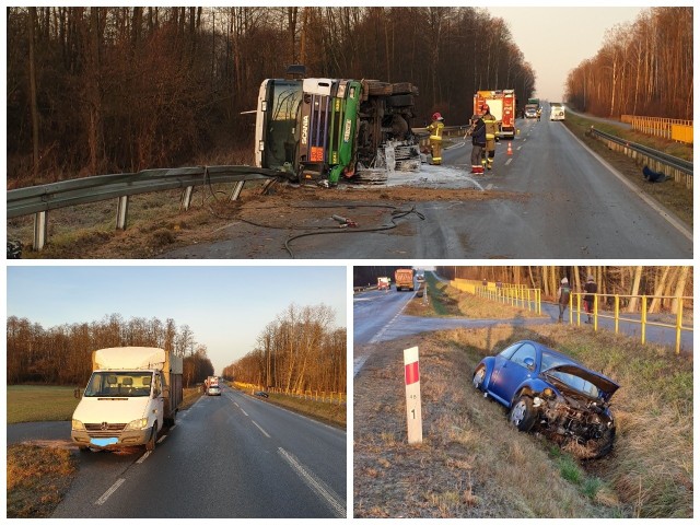 Groźny wypadek czterech pojazdów na drodze wojewódzkiej. Z powodu nadmiernej prędkości zderzyły się ze sobą 4 pojazdy, w tym jeden ciężarowy - cysterna.