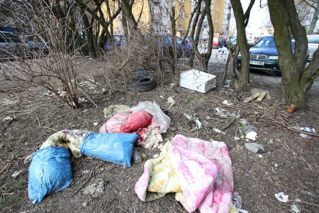 Śmieci przy bocznej ulicy, pomiędzy Pomorską a Sandomierską