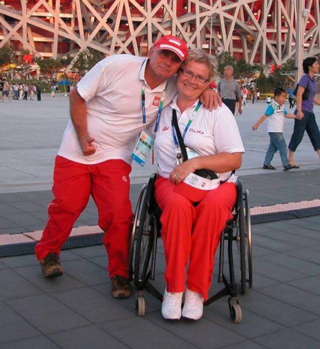 Małgorzata Olejnik z mężem Ryszardem na igrzyskach paraolimpijskich w Pekinie.