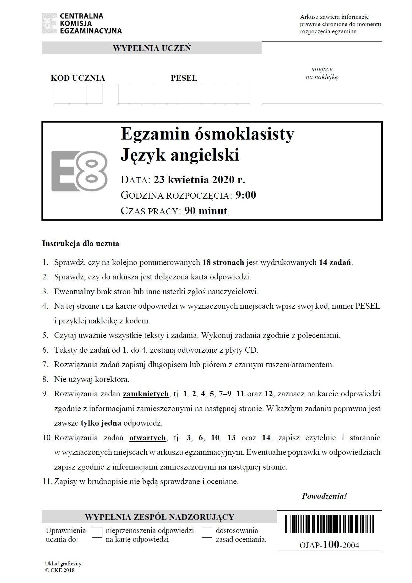 Test 1 Człowiek Longman Odpowiedzi Egzamin ósmoklasisty 2020 angielski. ODPOWIEDZI I ARKUSZE CKE. Test 8
