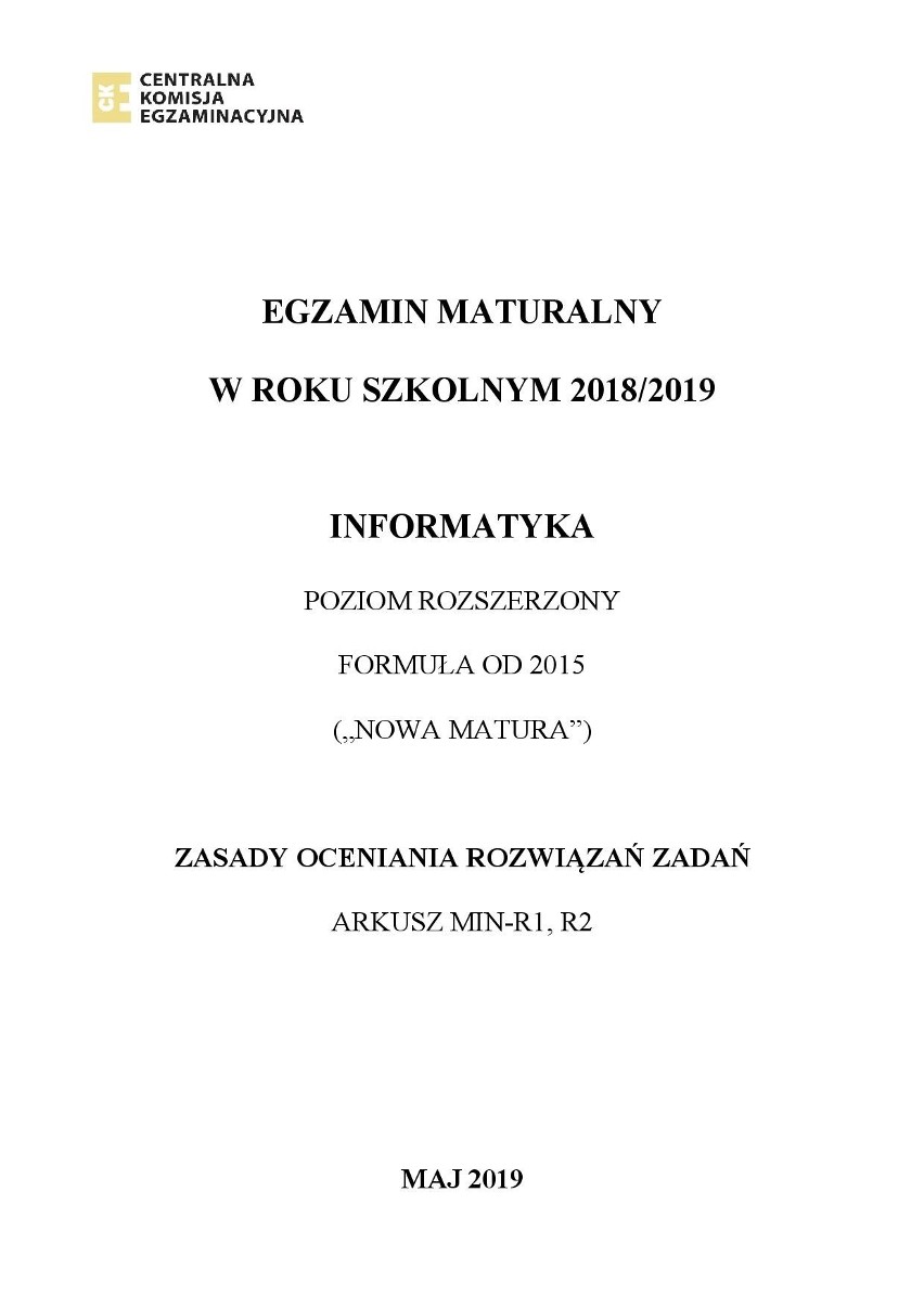 Matura 2019 INFORMATYKA. CKE opublikowała klucz odpowiedzi. Sprawdź, czy dobrze rozwiązałeś arkusz 