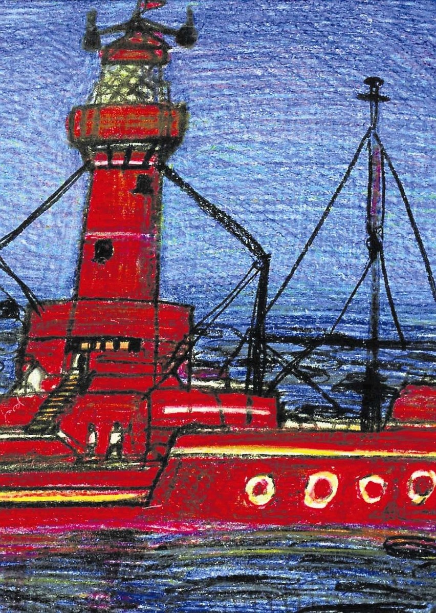 Fragment obrazu „Statek latarnia”  wystawiony na licytację