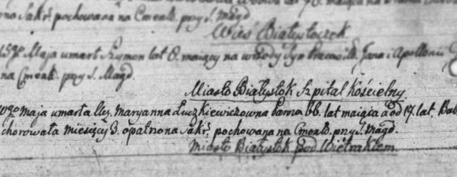Metryka z podpisem - Metryka zgonu z 10 maja 1810 r. Marianny Łuckiewiczówny (nr 92), pozostającej babką szpitalną od 17 lat