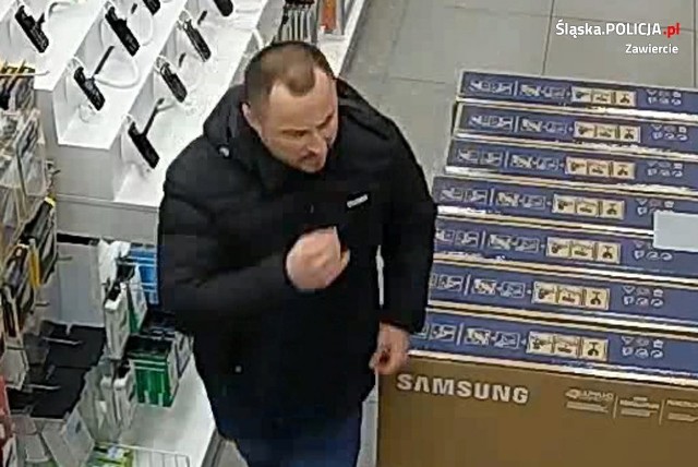 Ten człowiek, podejrzany o kradzieże w sklepach w Zawierciu, jest poszukiwany przez policję