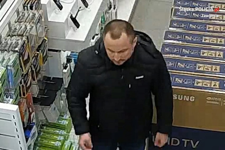 Ten człowiek, podejrzany o kradzieże w sklepach w Zawierciu,...