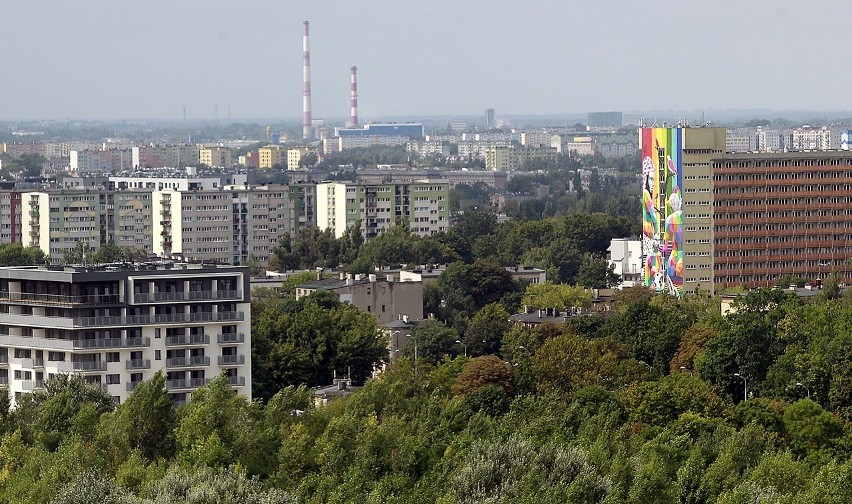 Panorama Łodzi z 13 piętra szpitala CKD przy Pomorskiej w...