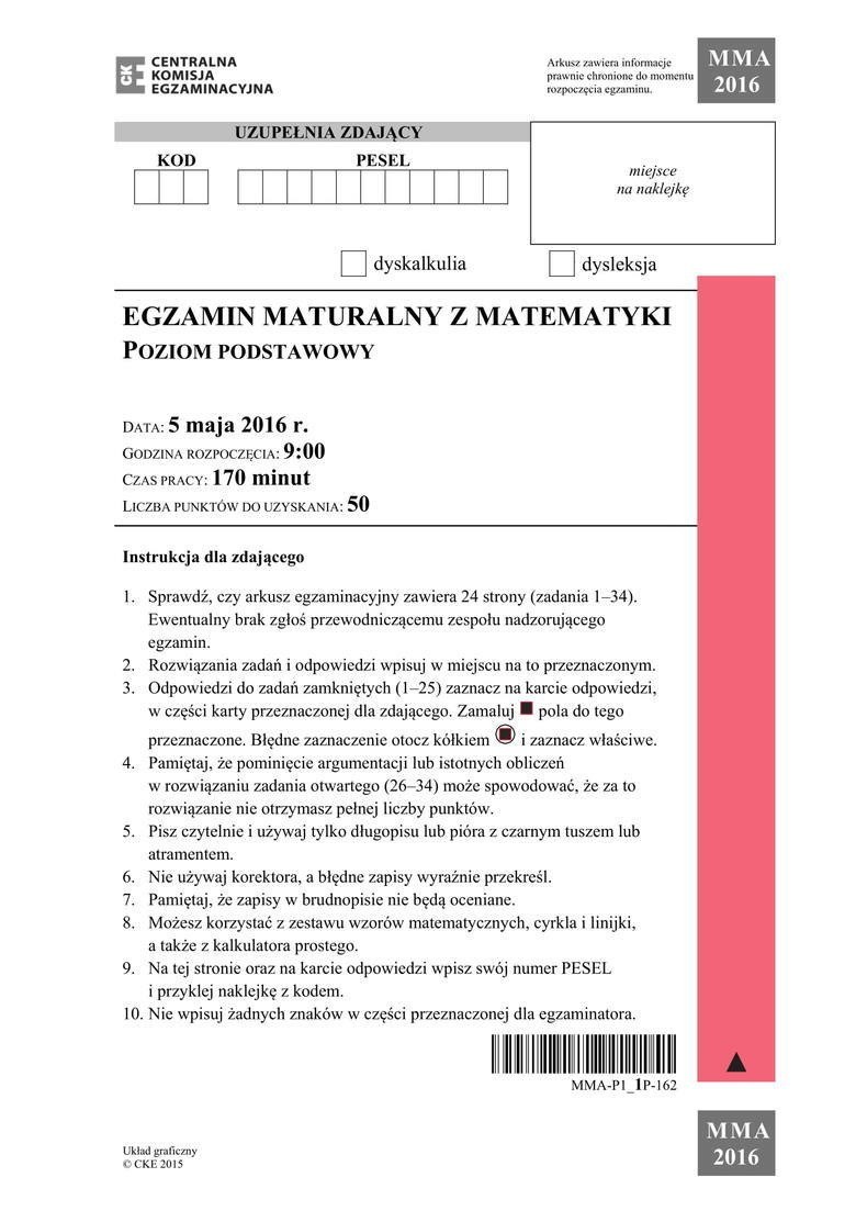 Matura CKE: Matematyka poziom podstawowy 07.05.2018 [ARKUSZE...