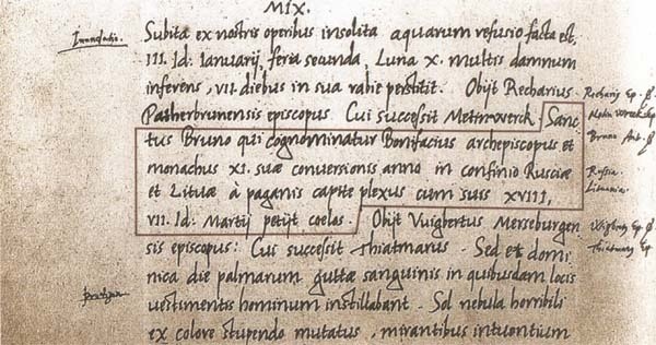 14 lutego 1009 . Pierwsza wzmianka o Litwie w „Rocznikach...