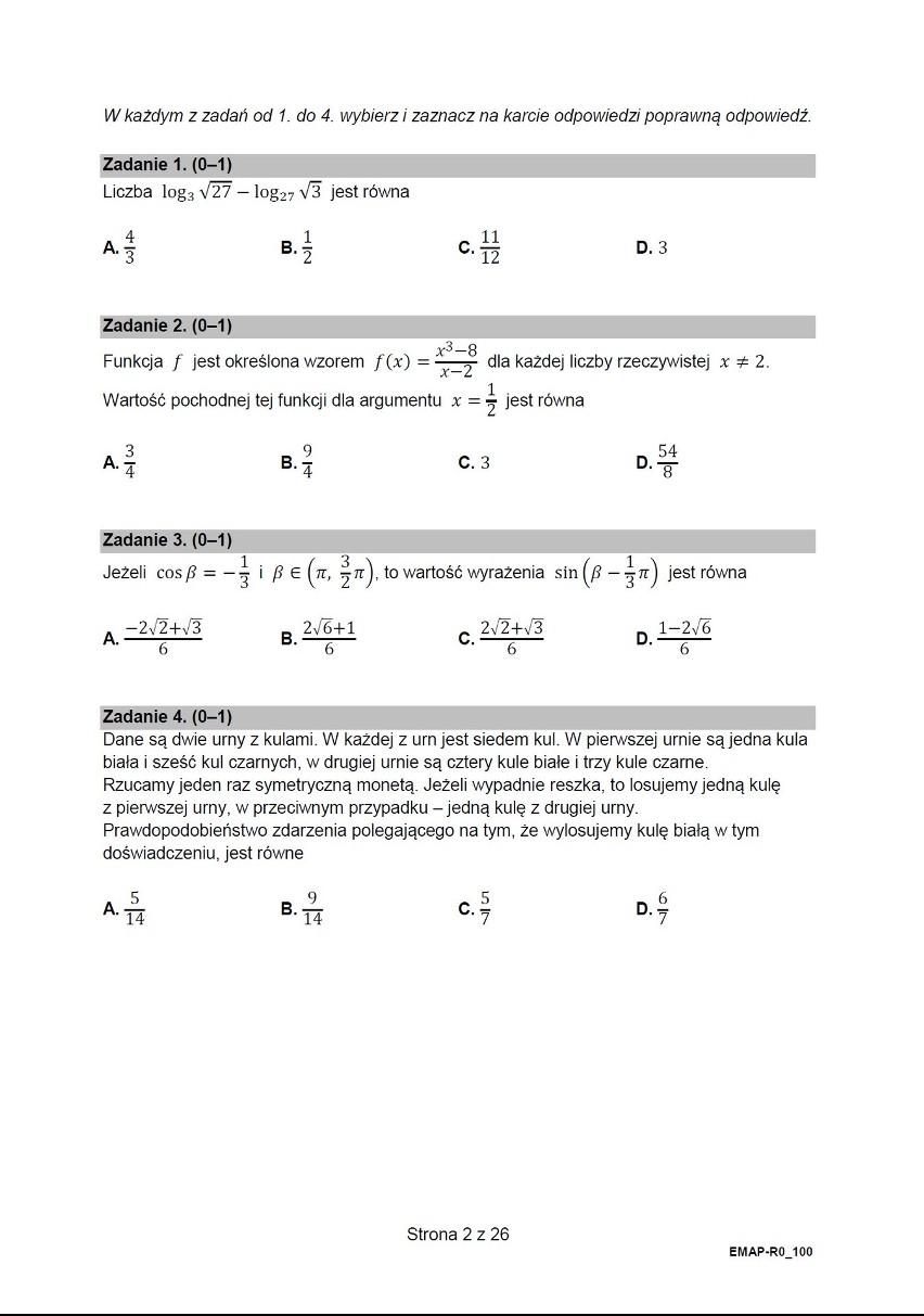 Odpowiedzi do zadań z matury z matematyki 2022, poziom...