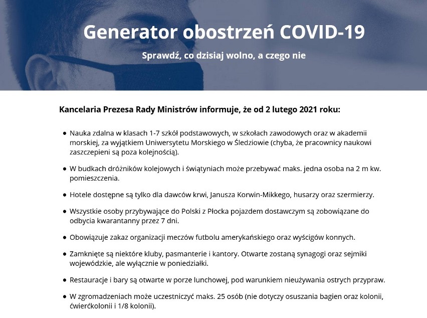 Obostrzenia koronawirusowe z generatora oswajają pandemiczną...