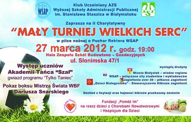 Plakat promujący dzisiejszy Mały Turniej Wielkich Serc w Białymstoku