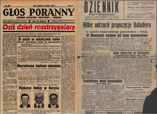 29 sierpnia 1939 gazety ukazujące się w Łodzi i Piotrkowie informowały o ultimatum Niemiec wobec Polski, pisały o zakończeniu kopania rowów strzeleckich, przypominały, by w każdym domu była apteczka, wzywały do organizowania schronów.