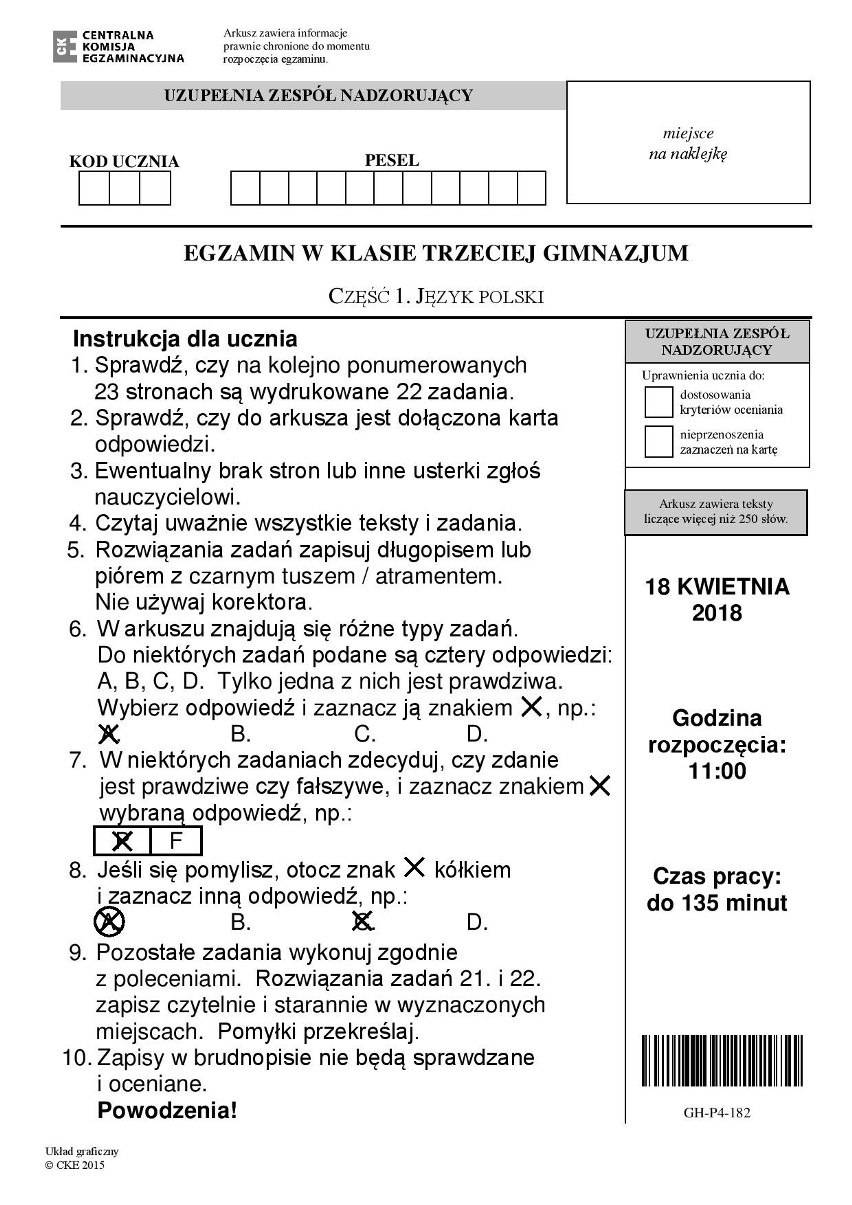 Charakterystyka na polskim! EGZAMIN GIMNAZJALNY 2018 PYTANIA, ODPOWIEDZI, ARKUSZE [POLSKI, HISTORIA, WOS]