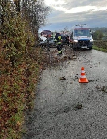 Wypadek w Gołyszynie. Samochód osobowy uderzył w drzewo