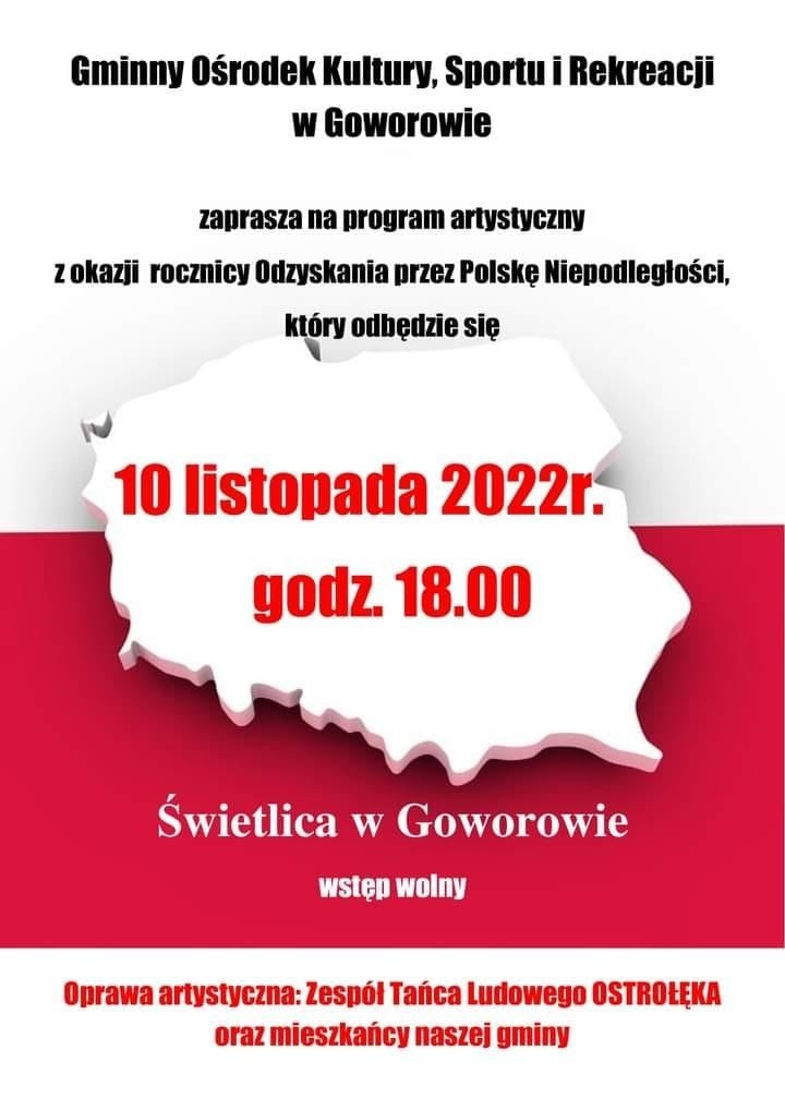 10 listopada w świetlicy w Goworowie odbędzie się program...