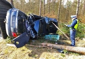 20-latek uderzył w drzewo. Wypadek na trasie Oskowo-Rokitki .