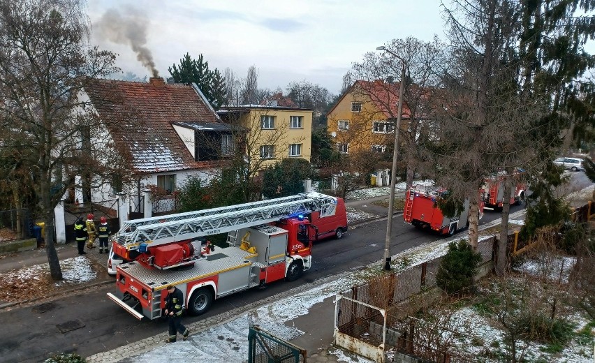 Pożar w domu na wrocławskim Zalesiu. Cztery zastępy straży na miejscu [ZDJĘCIA]