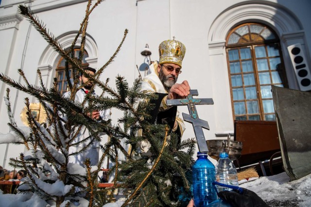 19.01.2021. Sobór katedralny św. Mikołaja w Białymstoku. Wielkie oświęcenie wody na Święto Objawienia Pańskiego, czyli Chrzest Pański