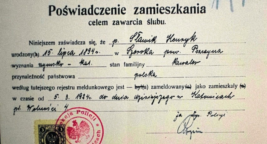 Nieznany dotąd dokument ze ślubu cywilnego Henryka Sławka