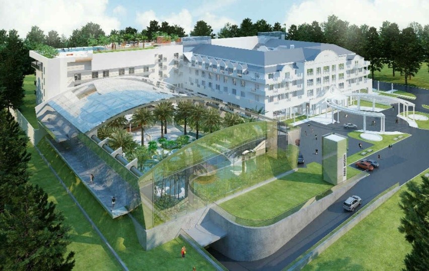 Saunarium i basen na dachu hotelu. Baseny Tropikalne Binkowski Resort w Kielcach szykują nowe atrakcje (WIDEO, ZDJĘCIA)