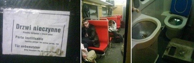 Zdjęcie internauty z feralnego pociągu. Taki napis widniał na większości drzwi do wagonów.