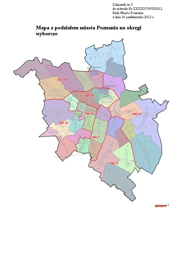 Wybory w Poznaniu 2014 - okręgi wyborcze na mapie